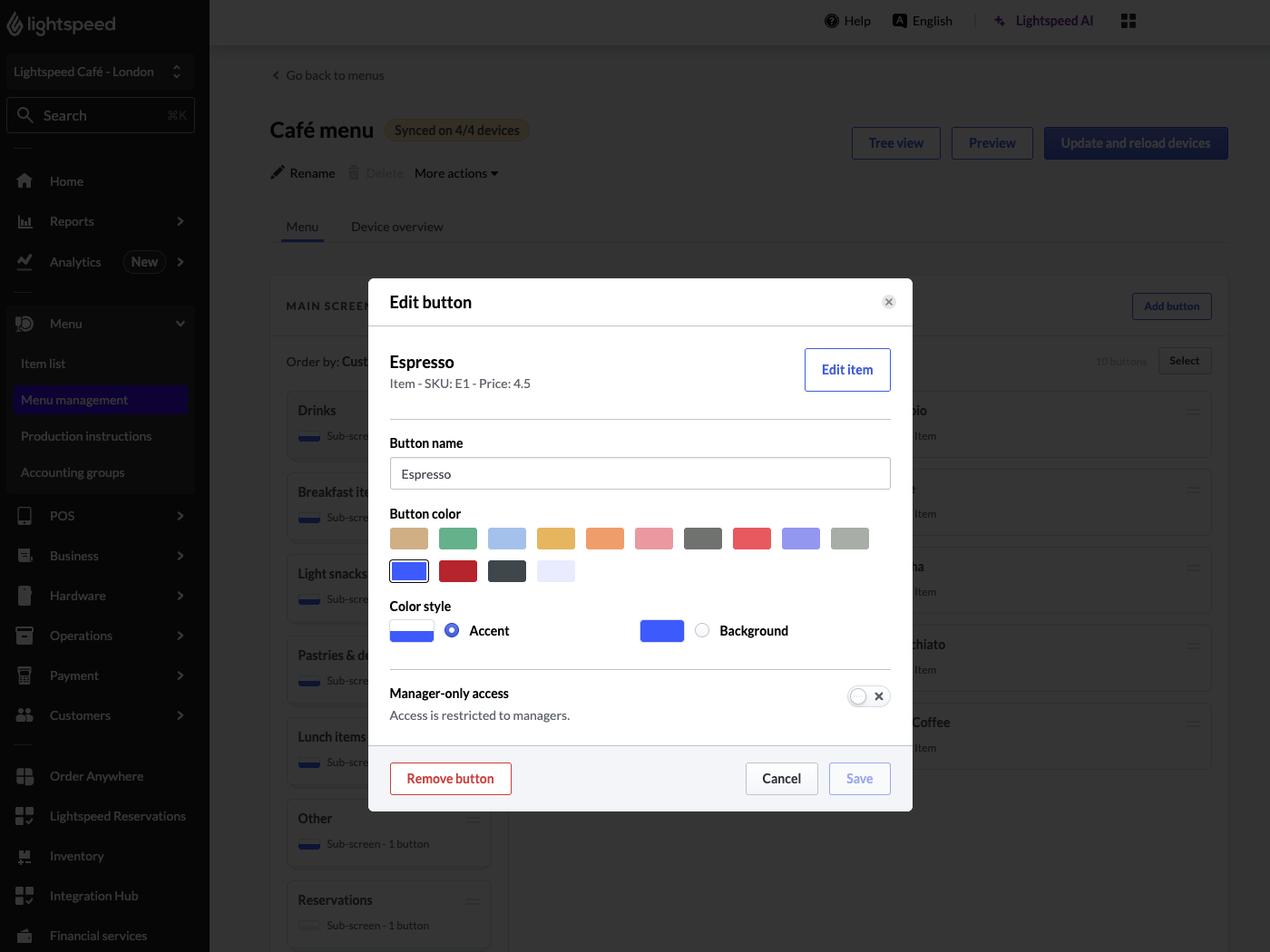 Edit button screen