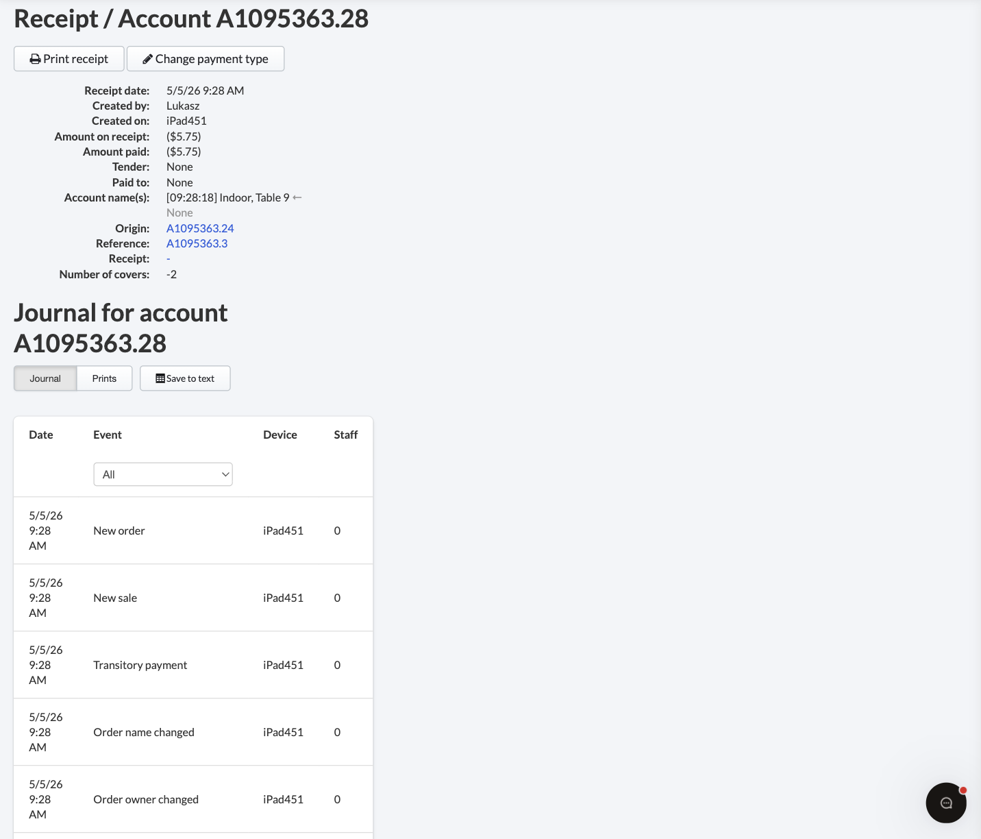Clicking on a receipt from the All Accounts report allows you to view more details about the transaction.