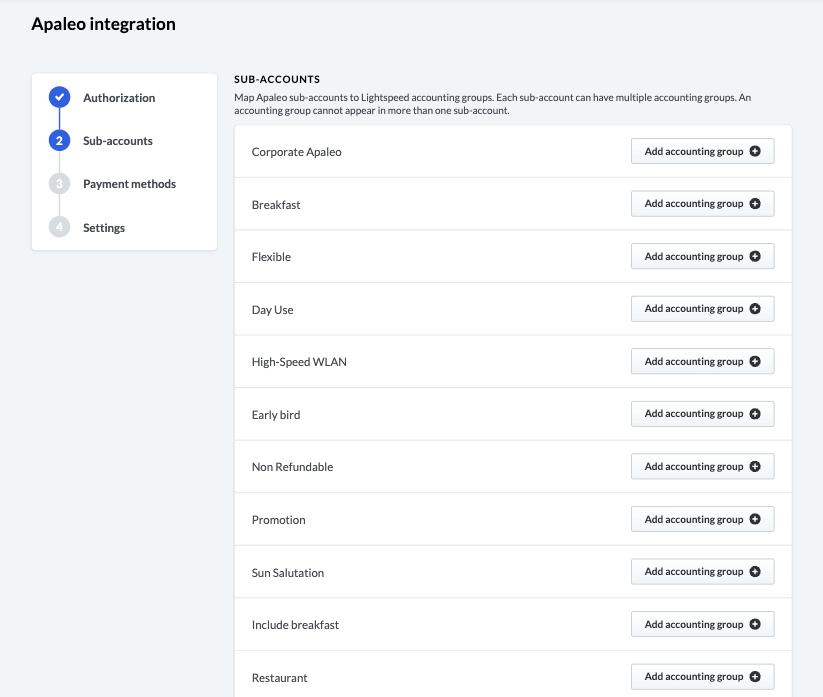 Mappage de sous-comptes Apaleo