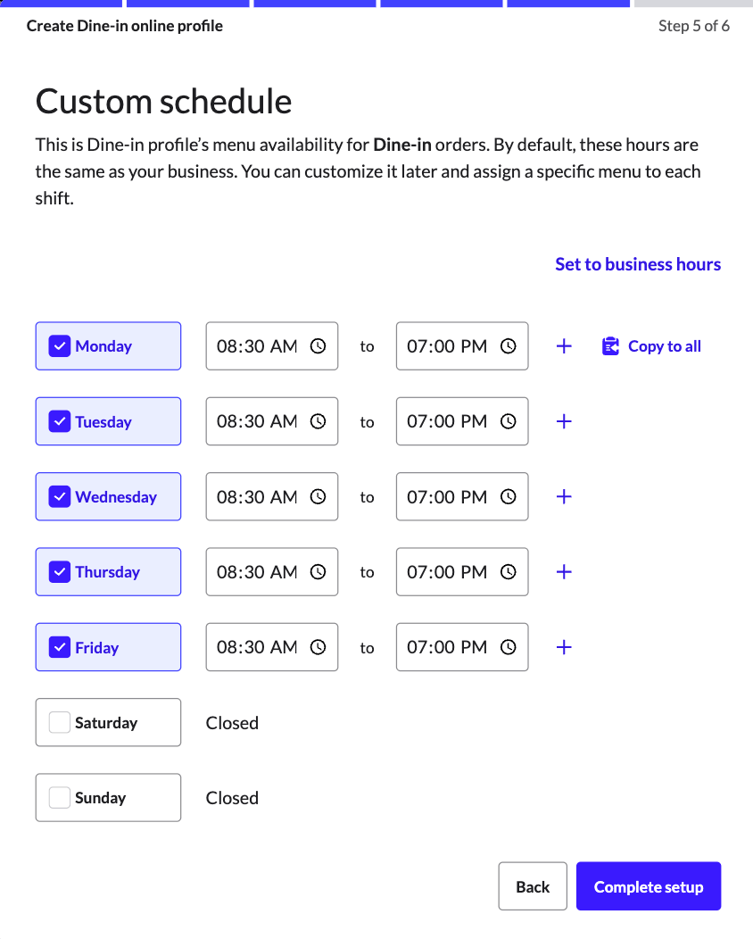 La page « Horaires personnalisés »