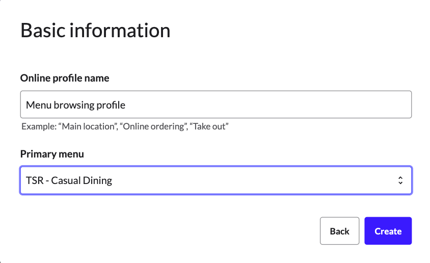 Die Seite „Grundlegende Informationen“ für Menü-Browsing-Profile