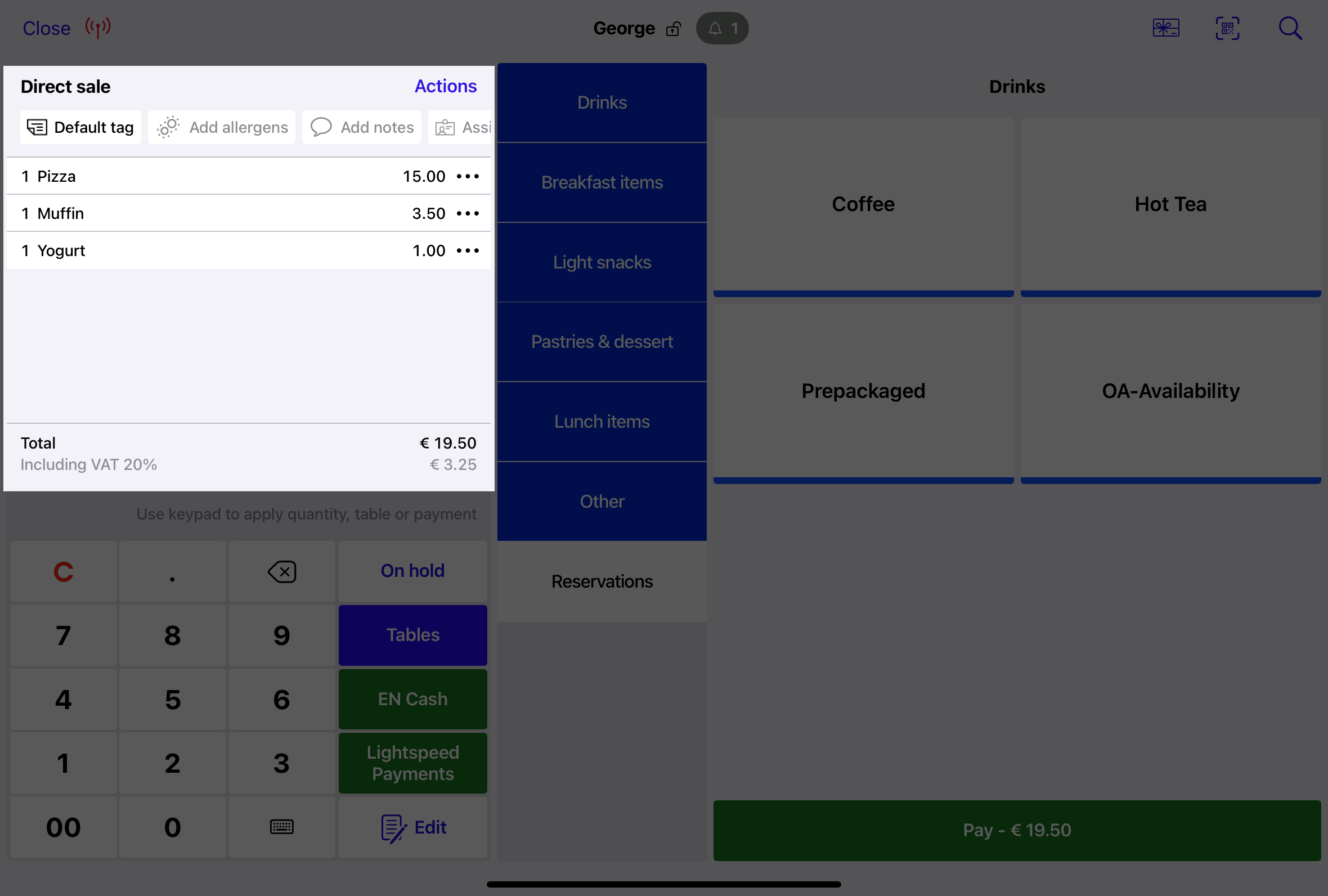 The Register screen in Restaurant POS. The Order summary panel is highlighted.