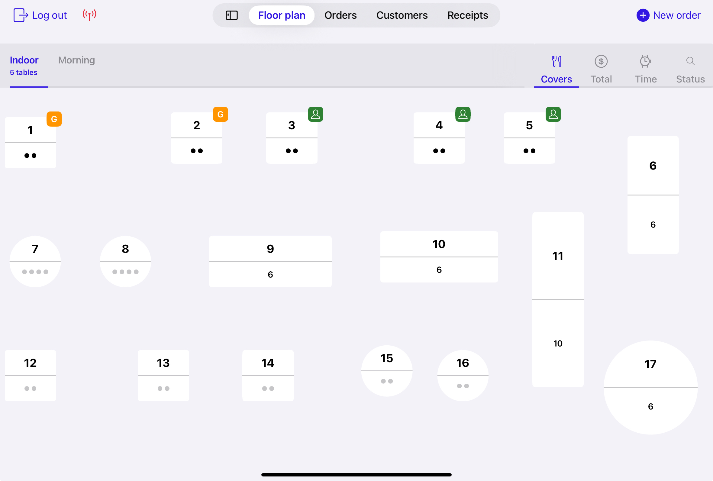 The Floor plan screen on the POS