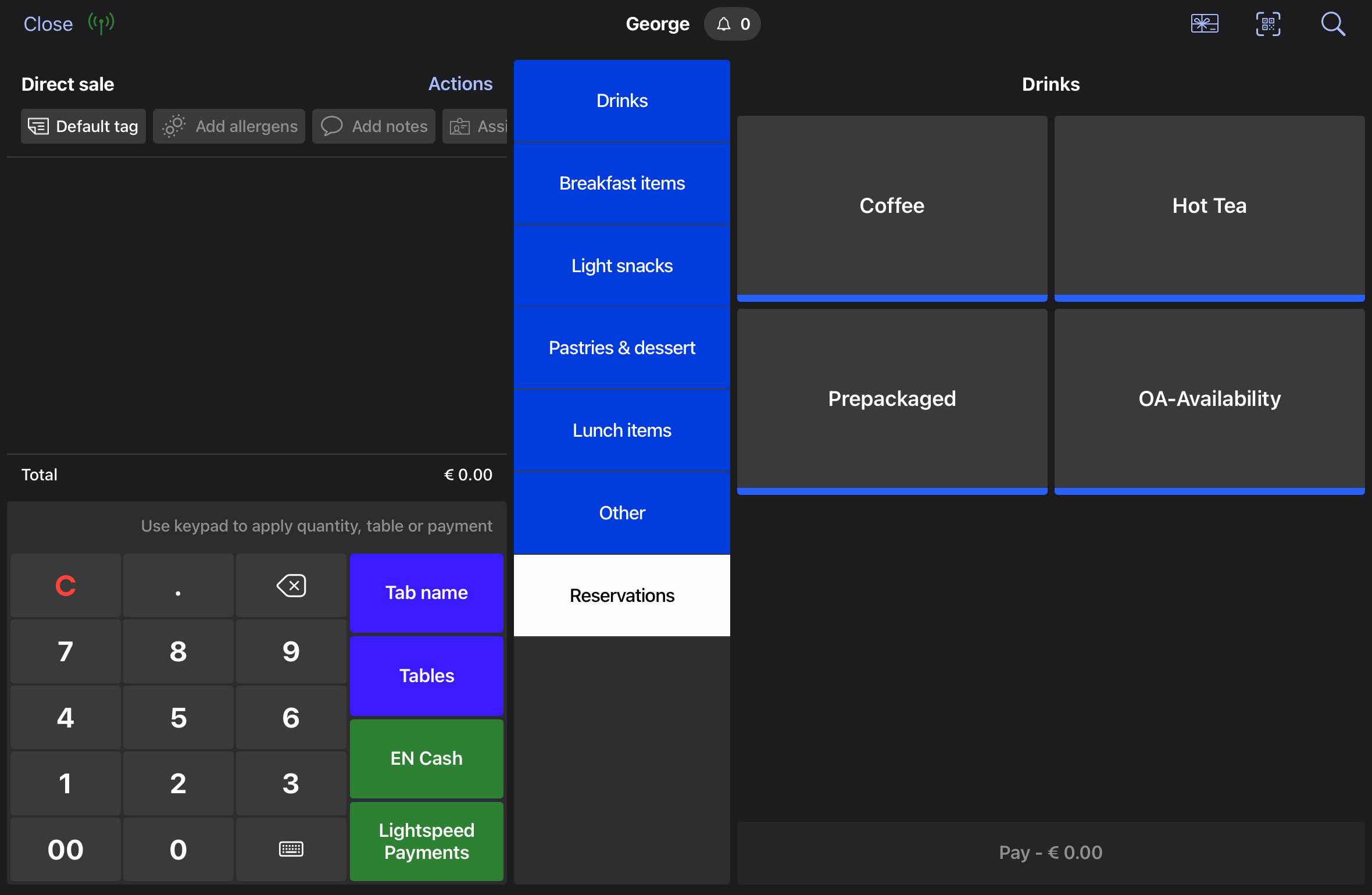 iPad POS register screen