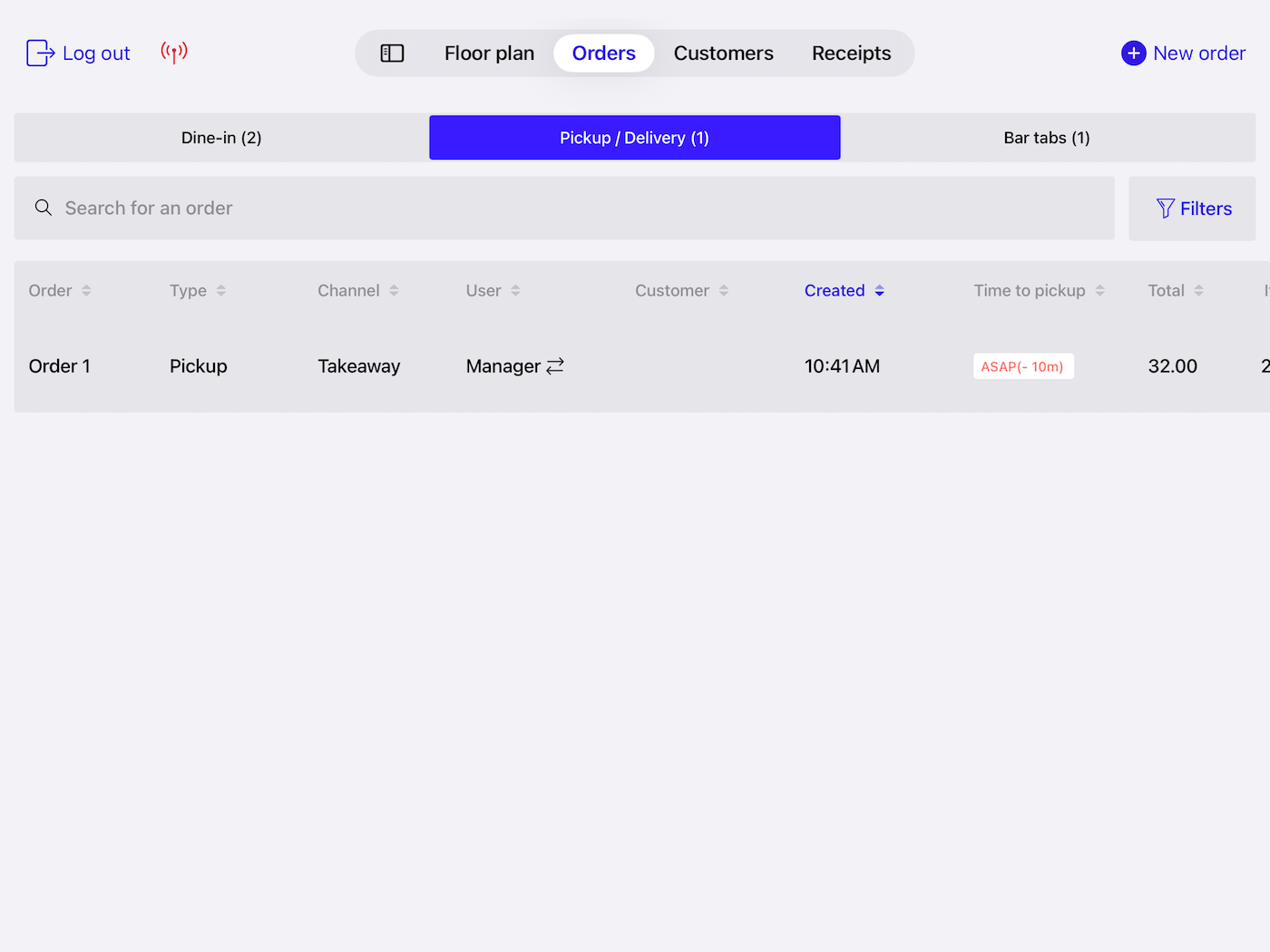 The Orders screen in Lightspeed POS set to the Pick up/ Delivery tab.