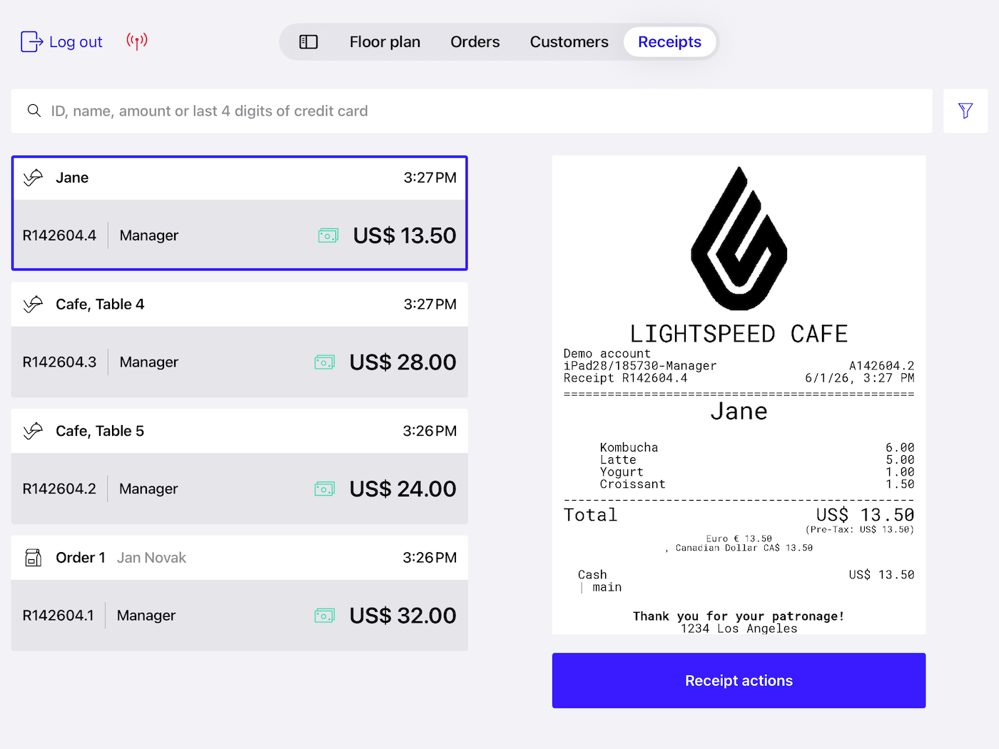 Image of the Receipt screen on the POS.