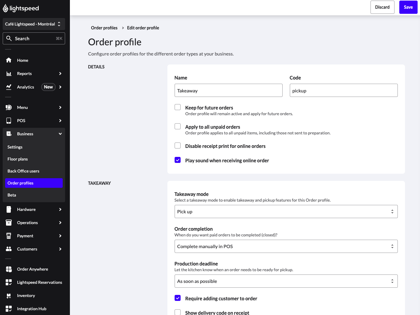Takeaway order profile