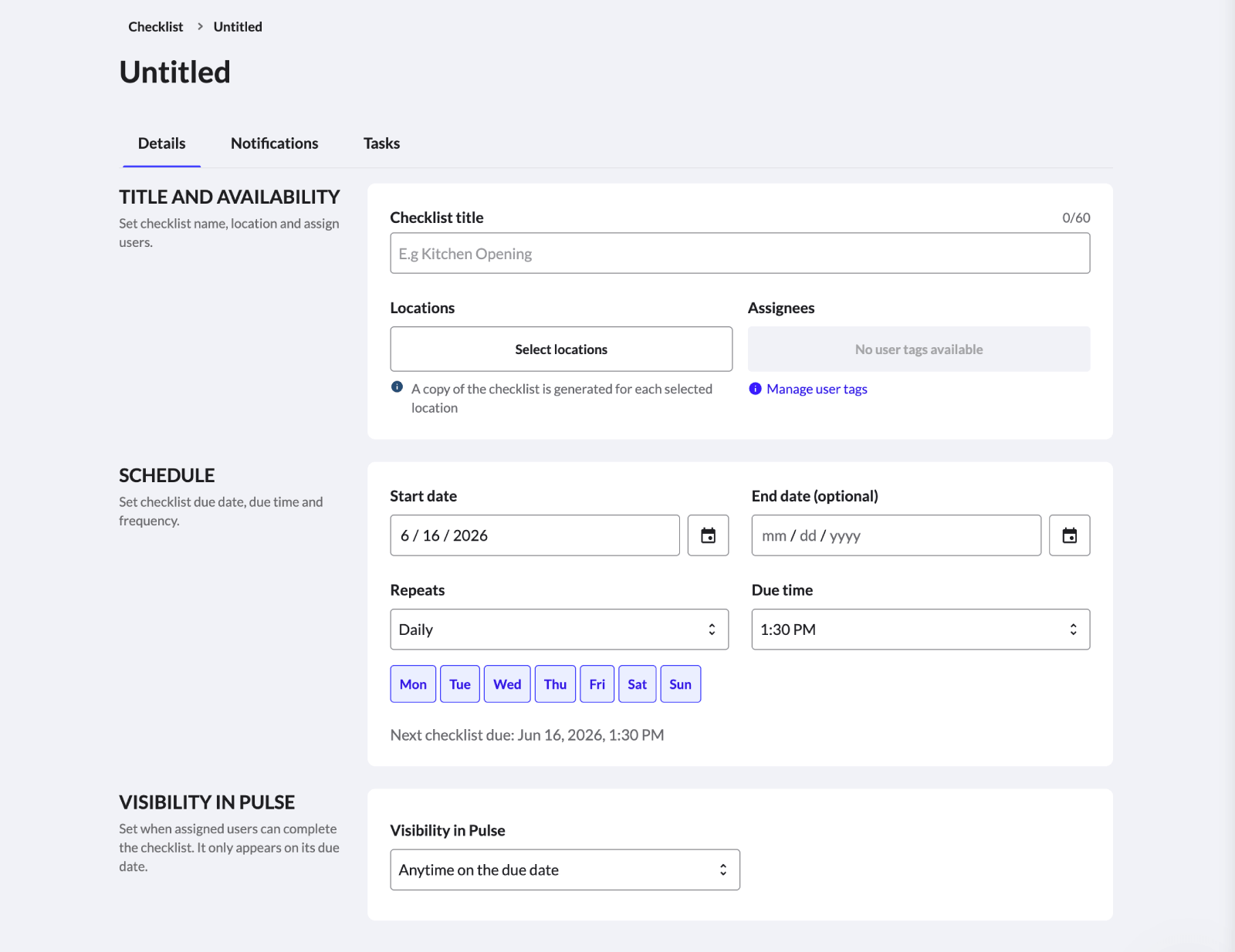 The 'Details' section of an untitled checklist