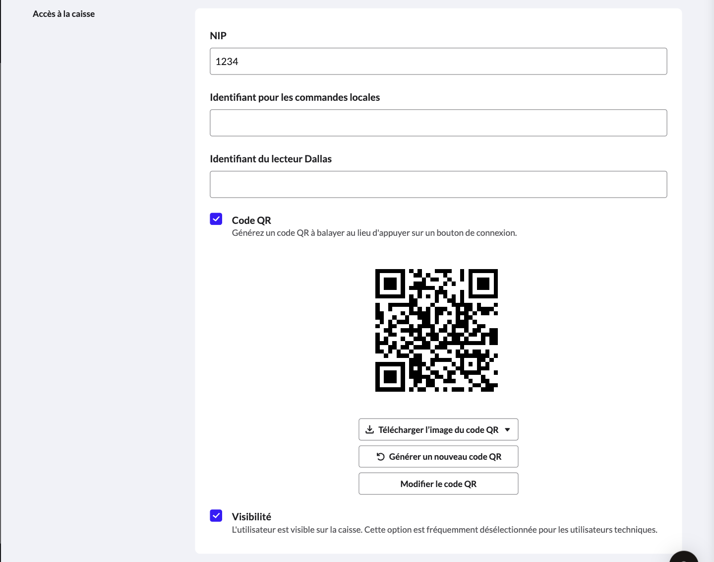 Code QR généré dans l’arrière-boutique