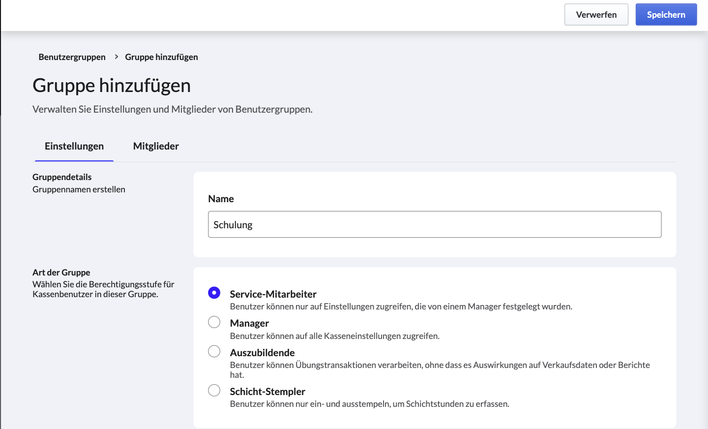 Ein Beispiel für eine neue Schulungsgruppe