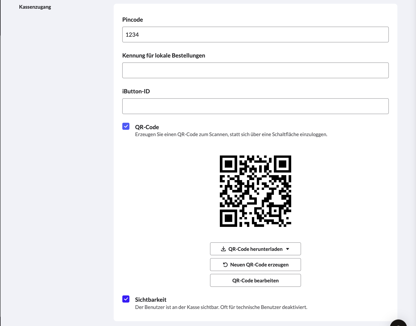 Ein generierter QR-Code im Backoffice