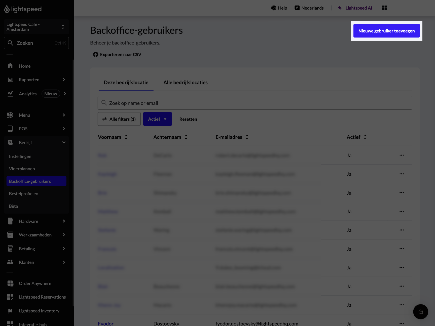 De pagina Backoffice-gebruikers waarop de knop 'Nieuwe gebruiker toevoegen' is uitgelicht.