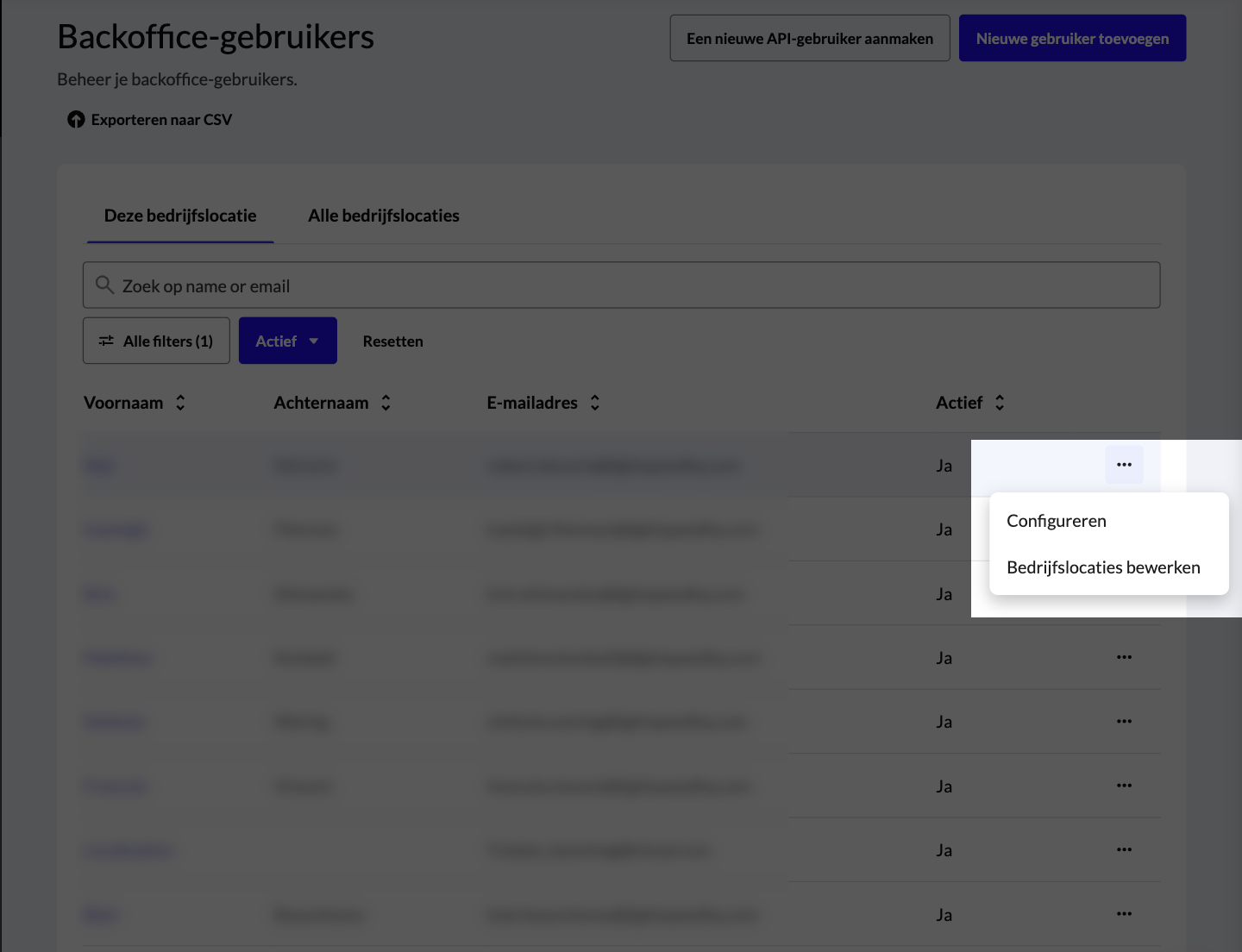 Menu met drie puntjes van backoffice