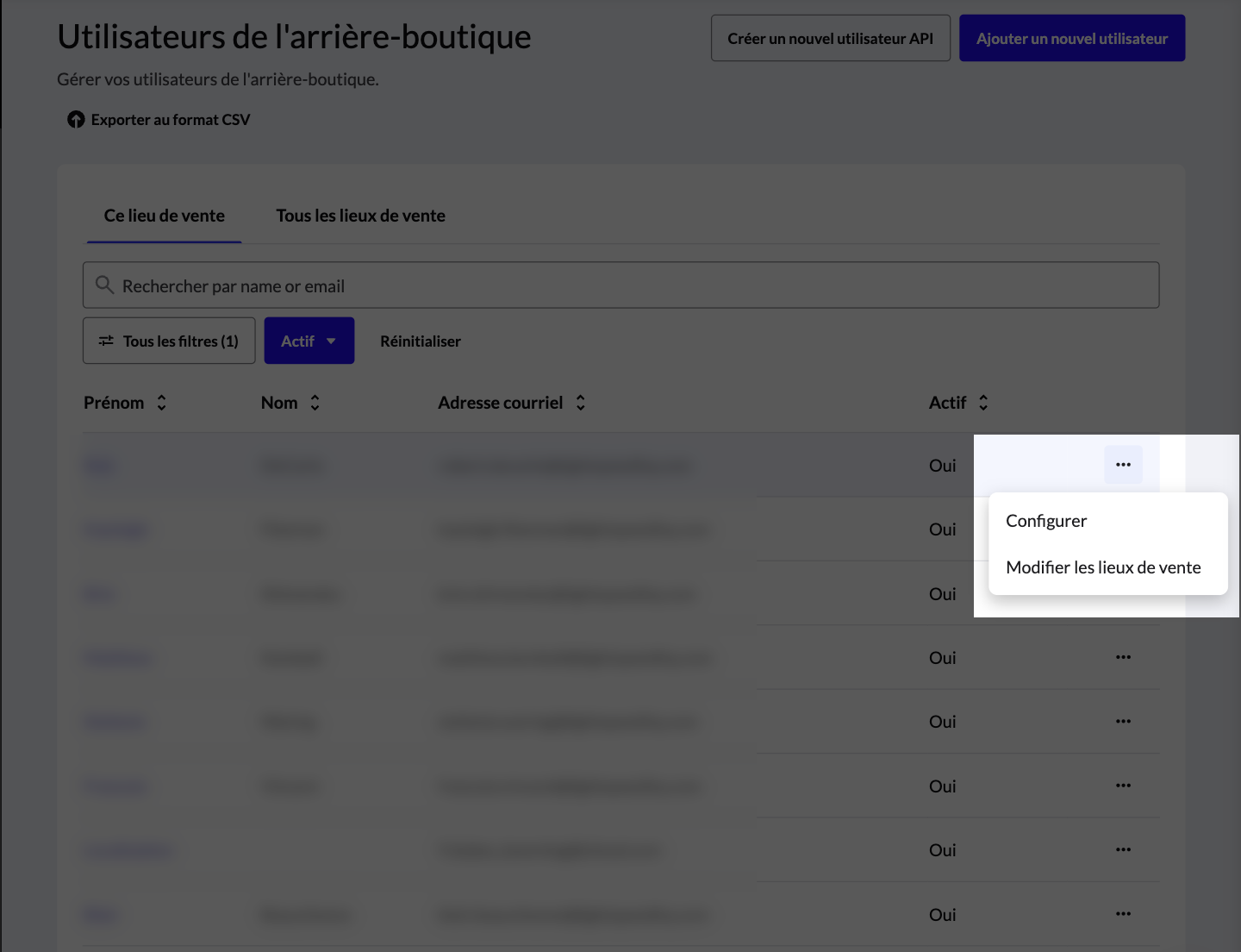 Menu du back-office représenté par trois points