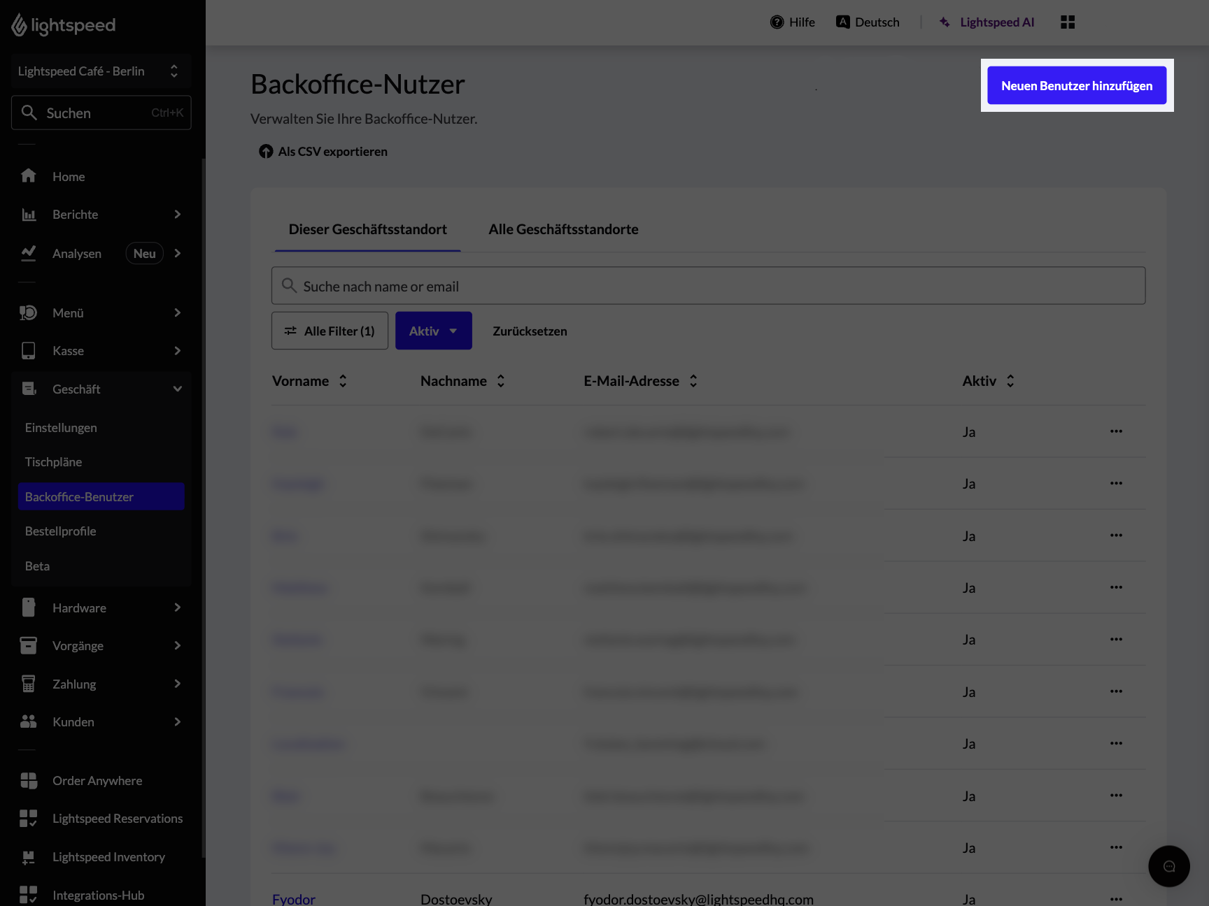 Die Backoffice-Benutzerseite mit hervorgehobener Schaltfläche „Neuen Benutzer hinzufügen“