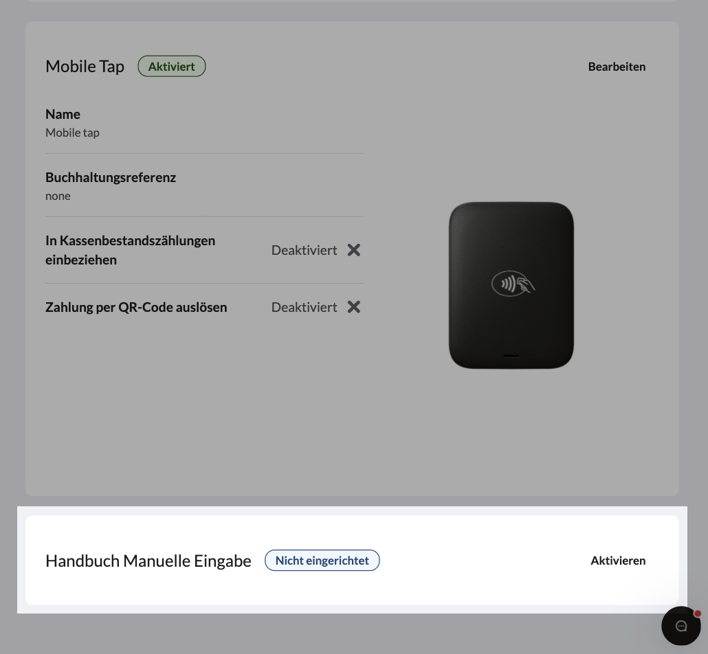 Das Bild zeigt die Einstellungsseite für die Lightspeed-Zahlungsart im Backoffice von Lightspeed Restaurant. Die Einstellung für „Manuelle Eingabe“ ist hervorgehoben.