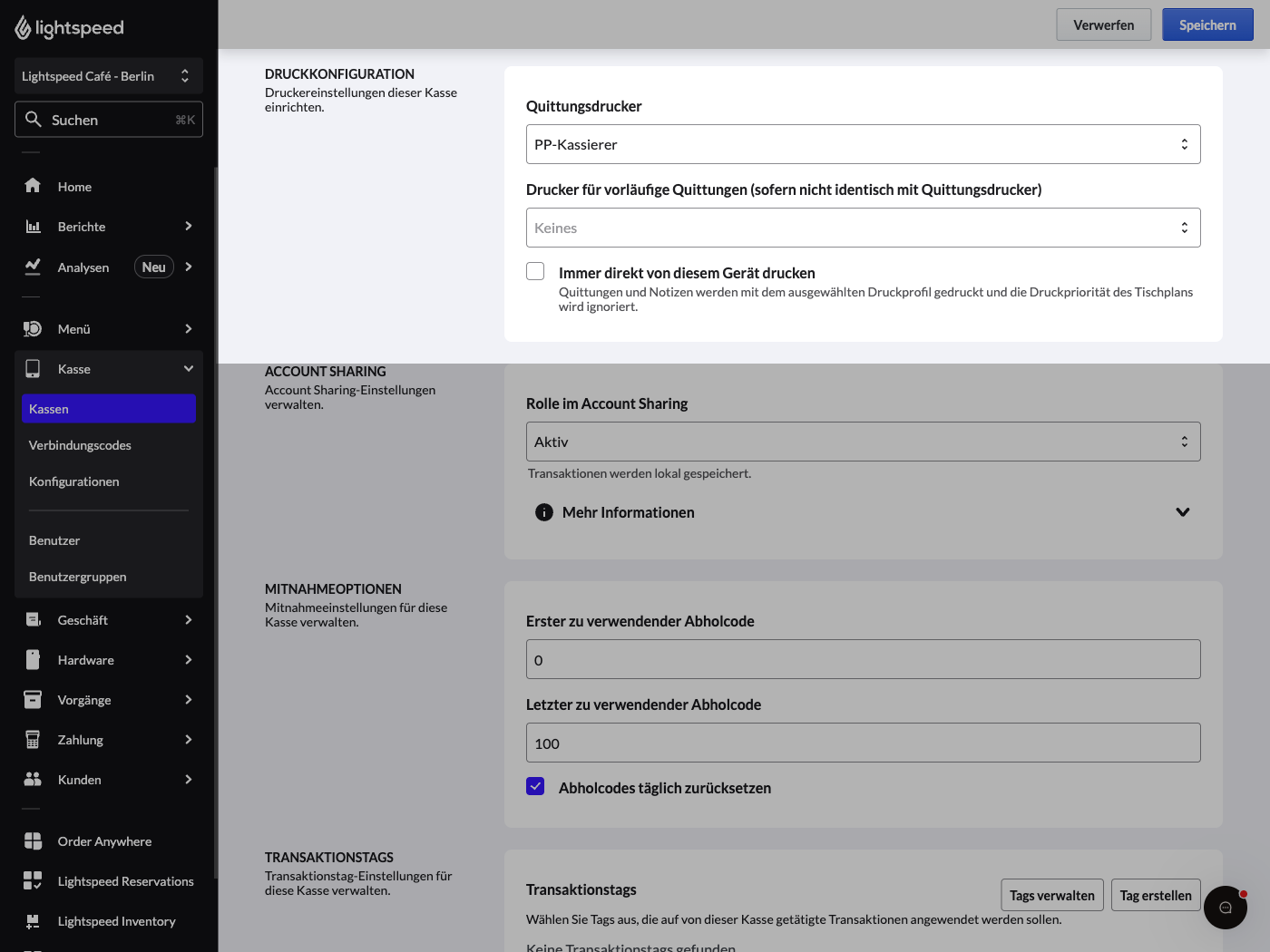 Die Gerätedetailseite im Lightspeed Backoffice.
