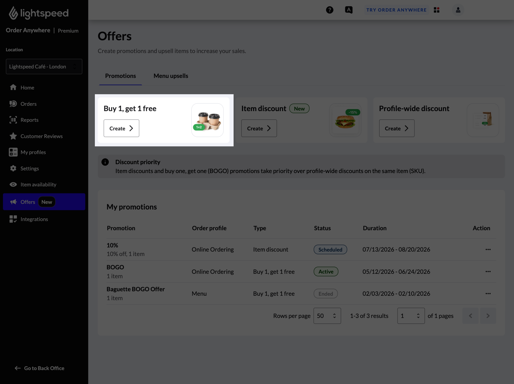La page Offres dans Commande mobile avec la section 'Deux pour le prix d'un' mise en surbrillance
