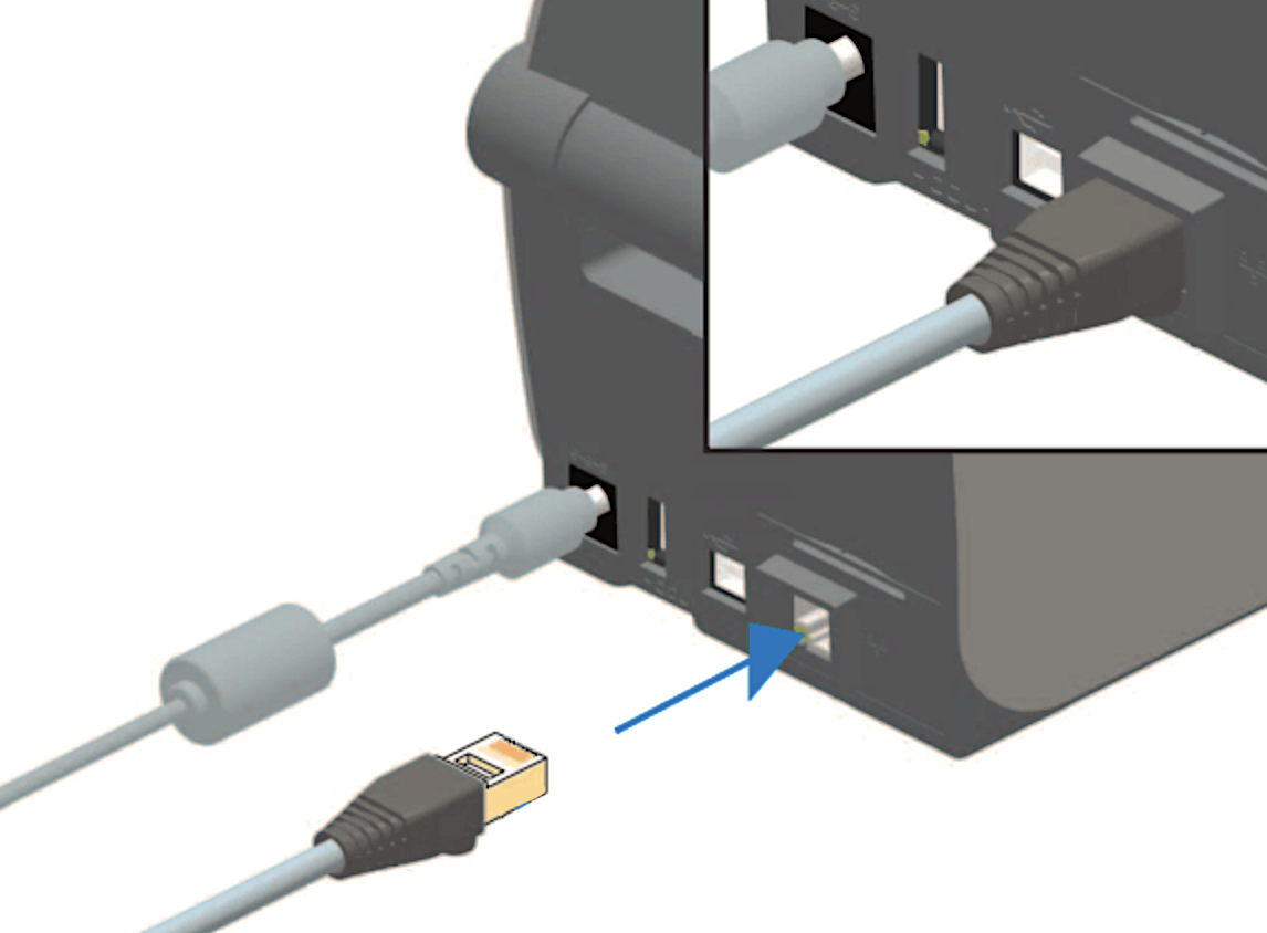 Ethernet-Kabel, das in den Drucker führt