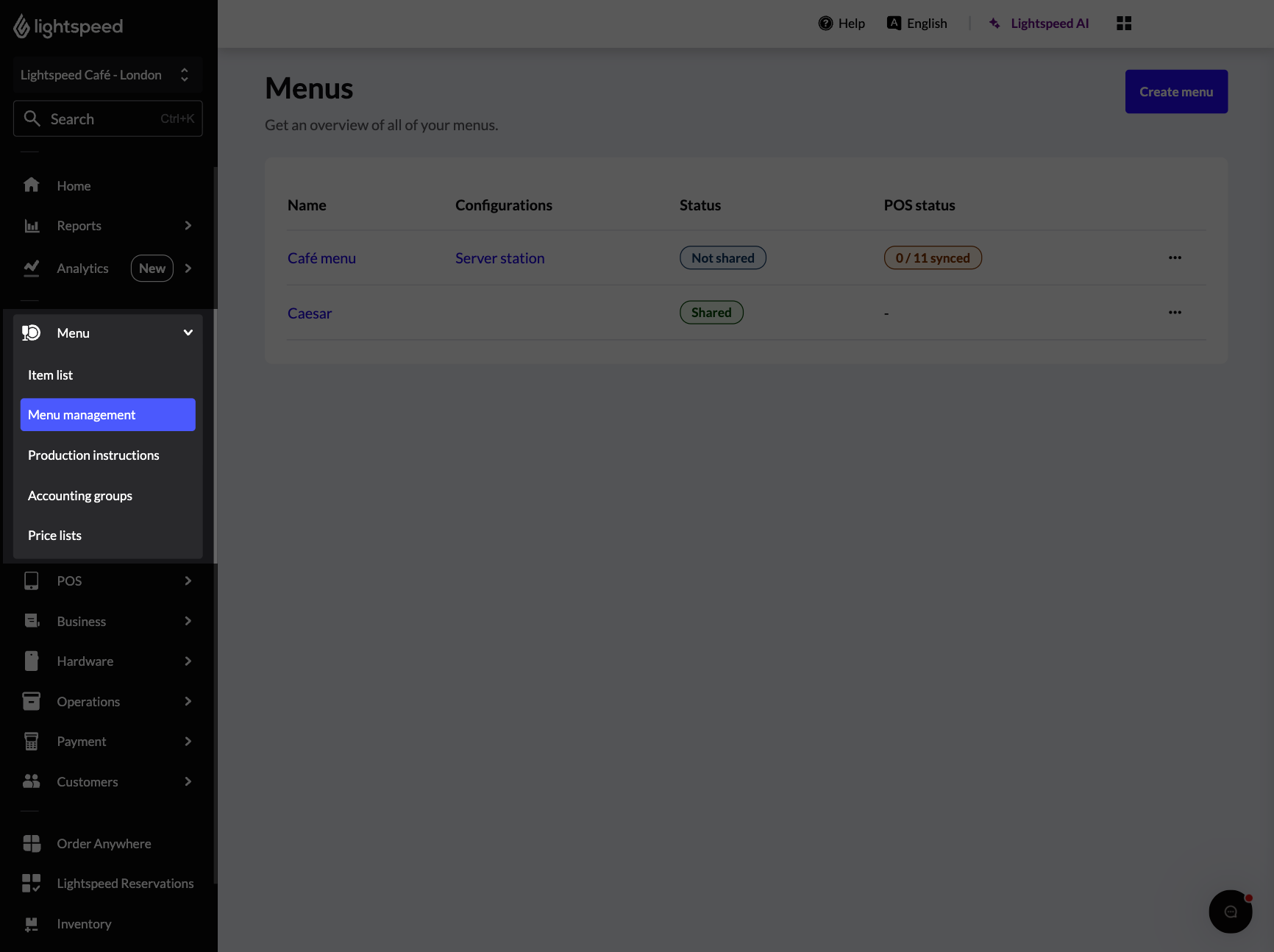 Options du menu