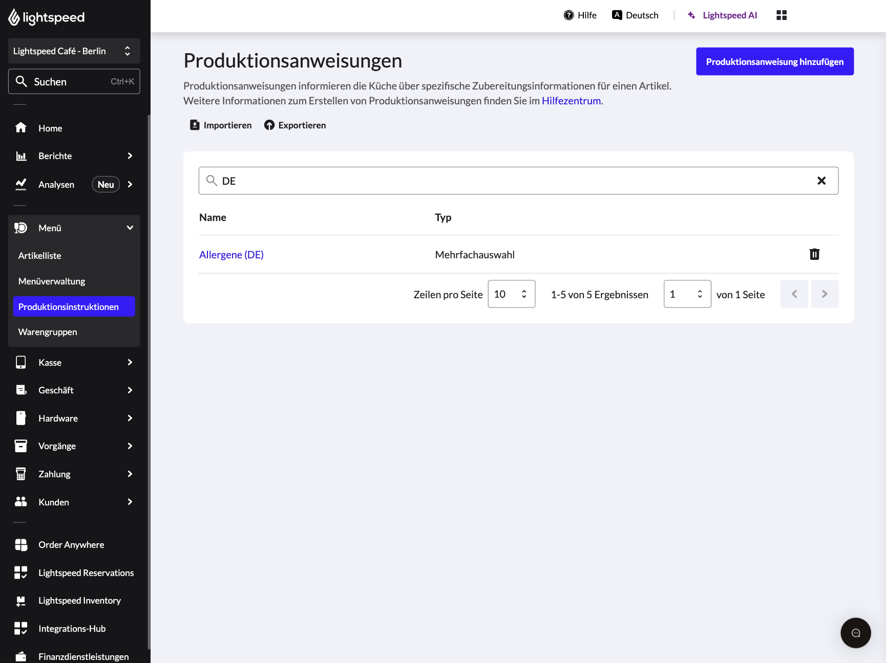 Produktionsanweisungen Hauptseite