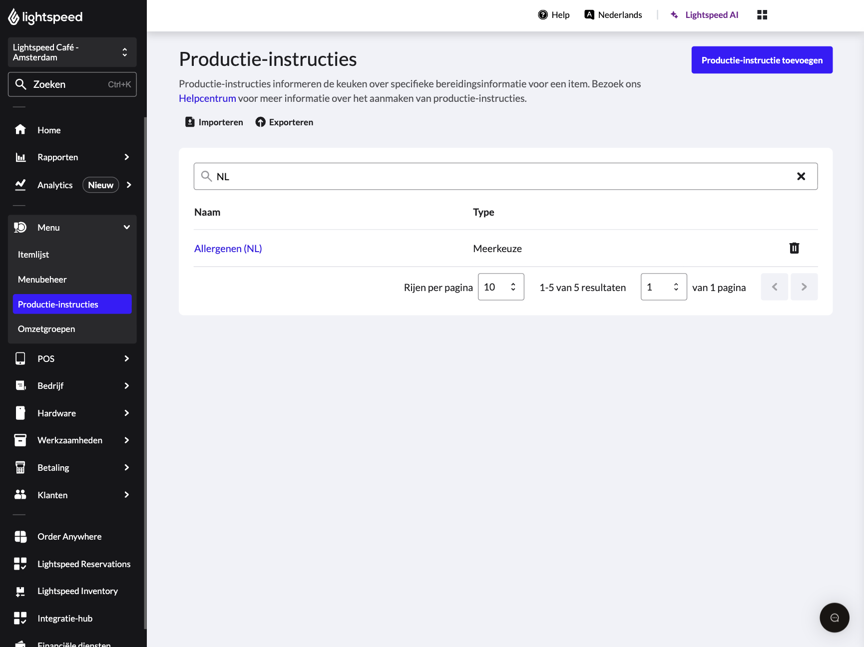Hoofdpagina productie-instructies