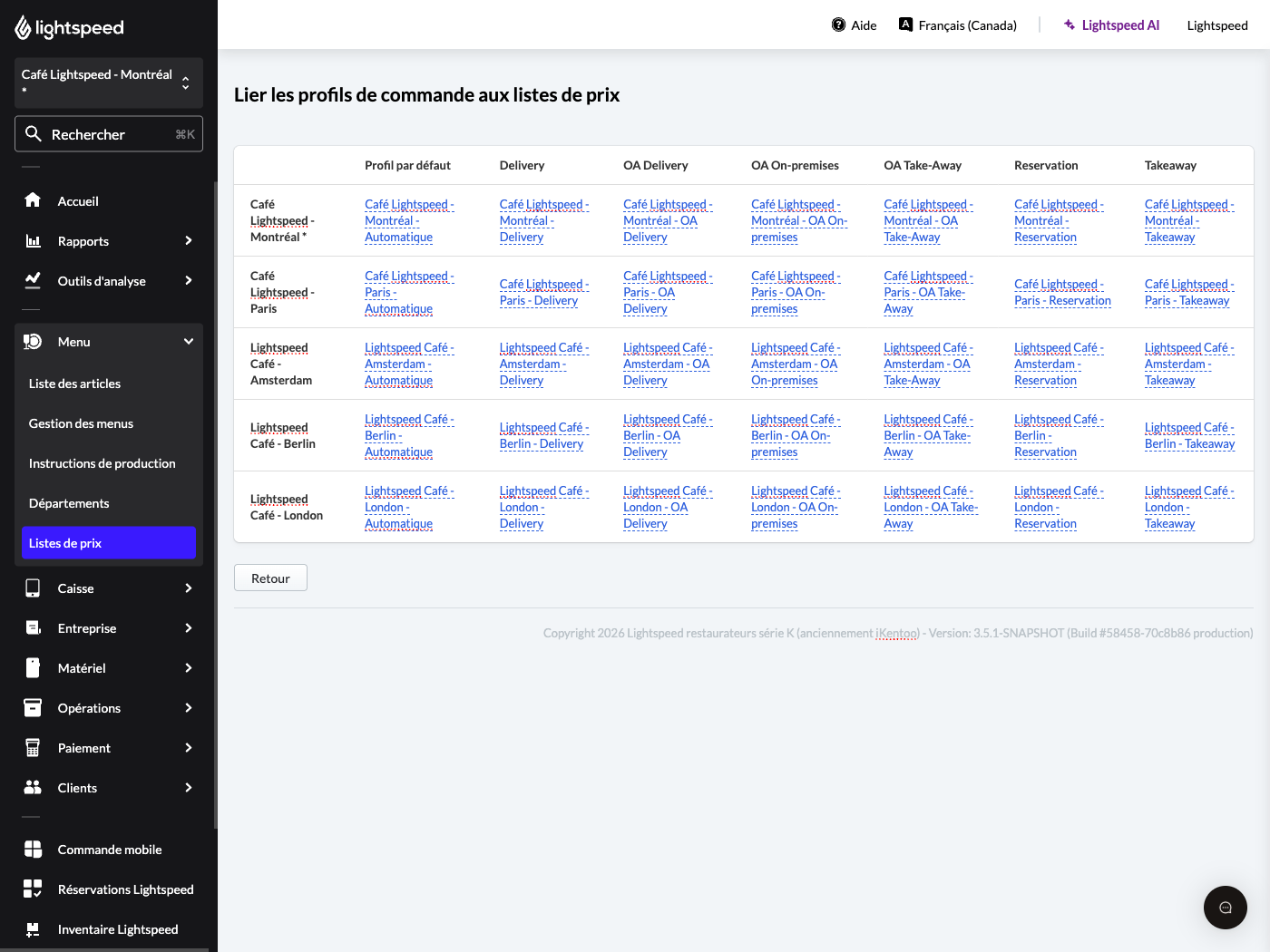 Capture d’écran présentant le menu déroulant depuis lequel vous pouvez sélectionner une liste de prix