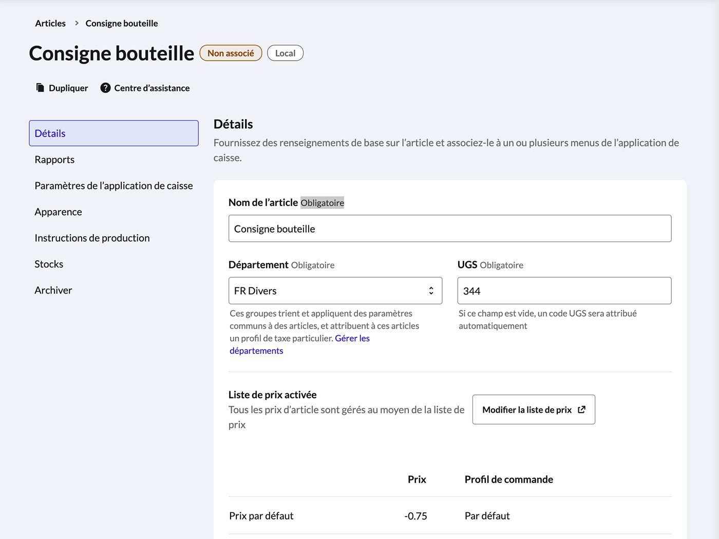 Paramètres de remboursement des consignes de bouteilles