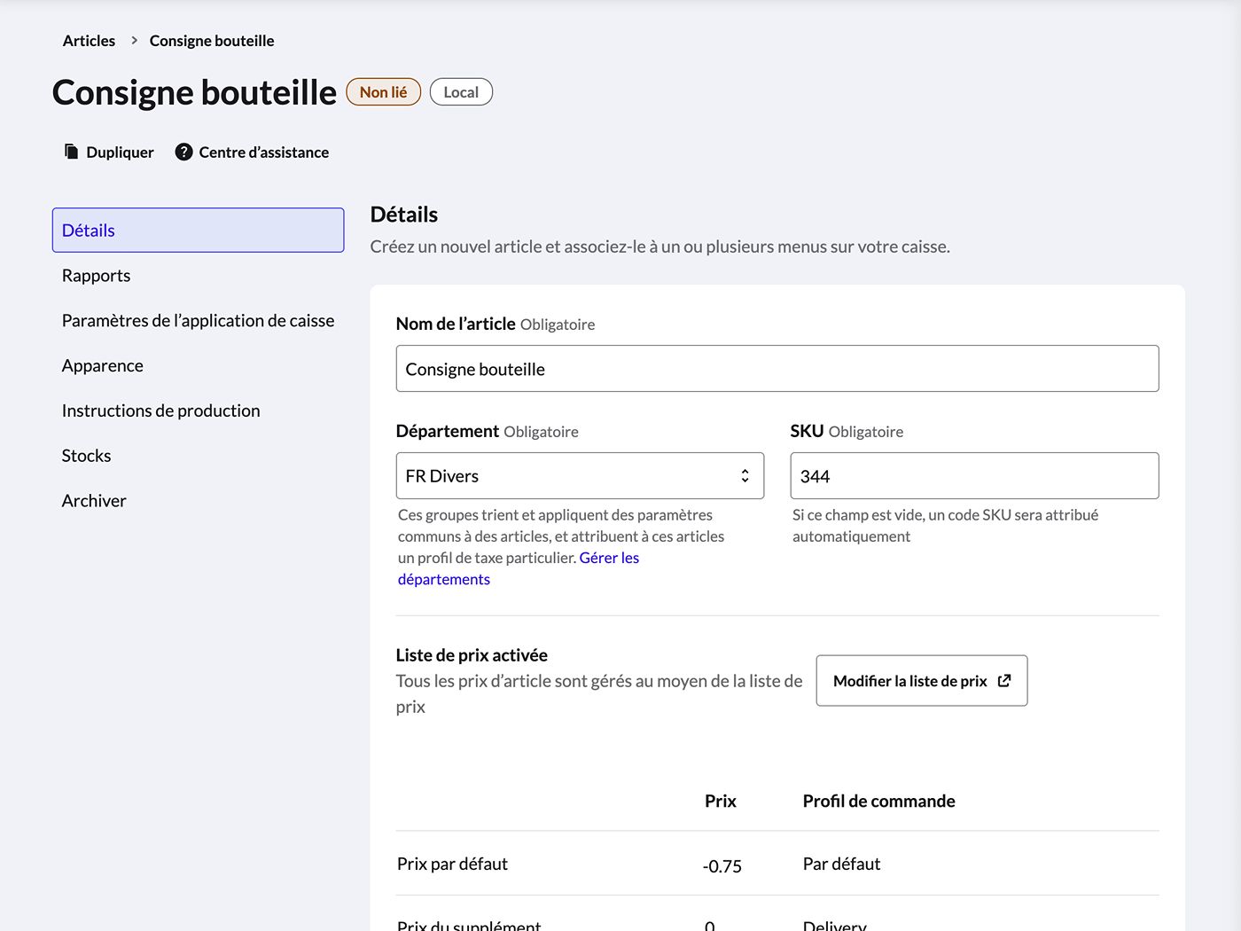Paramètres de remboursement des consignes de bouteilles