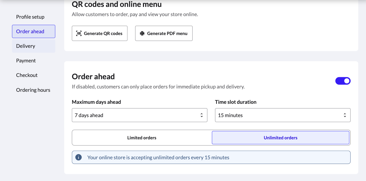 The Order ahead page