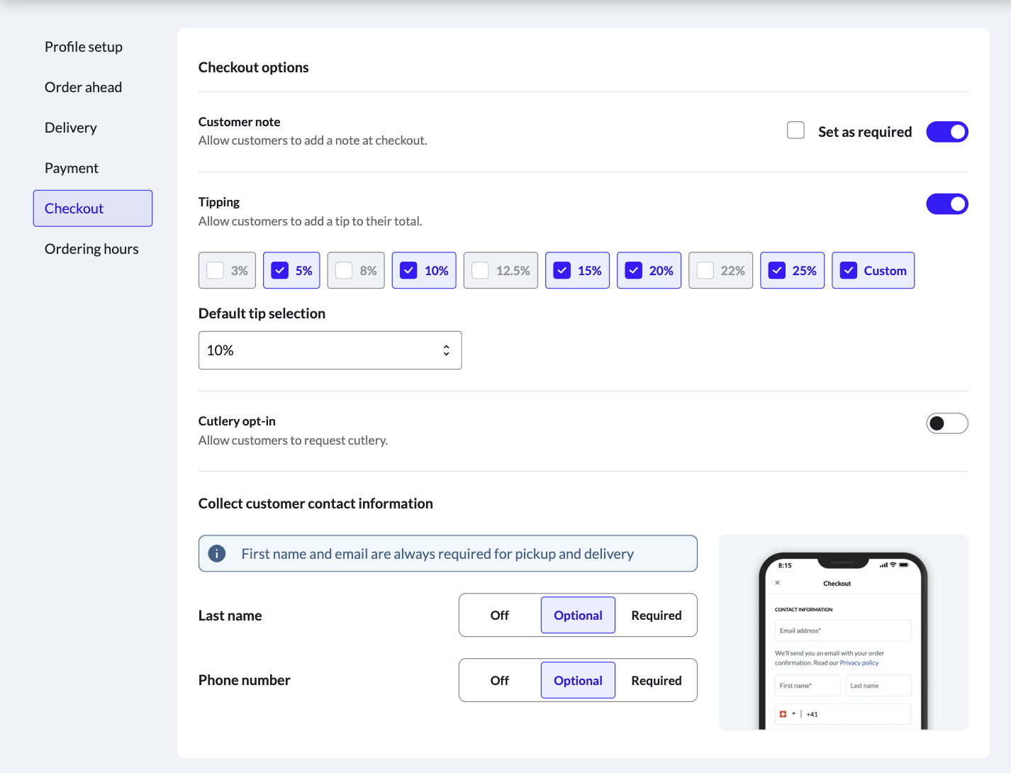 The Checkout page