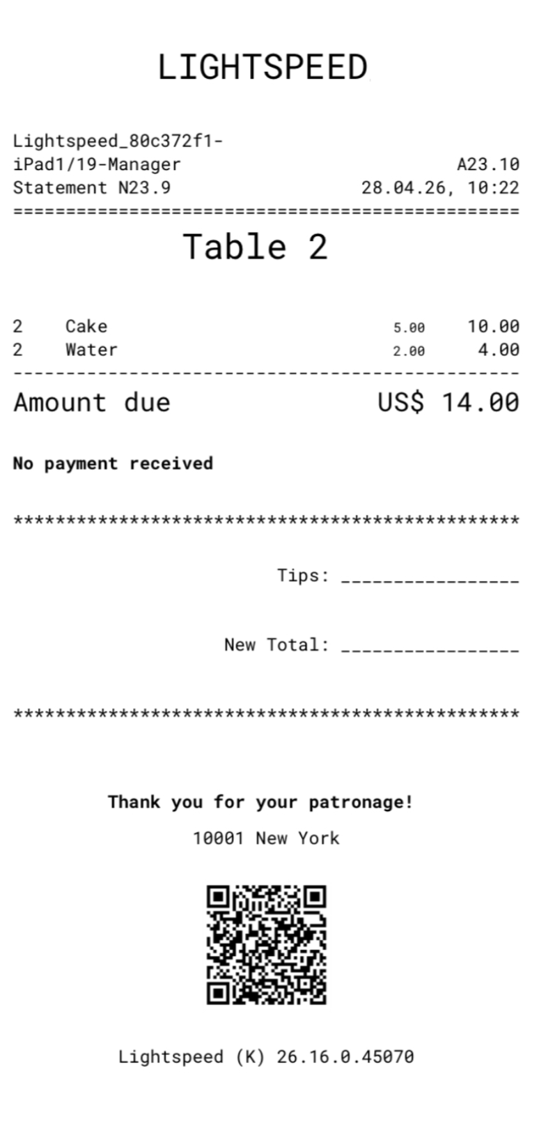 Receipt with QR code at the bottom.