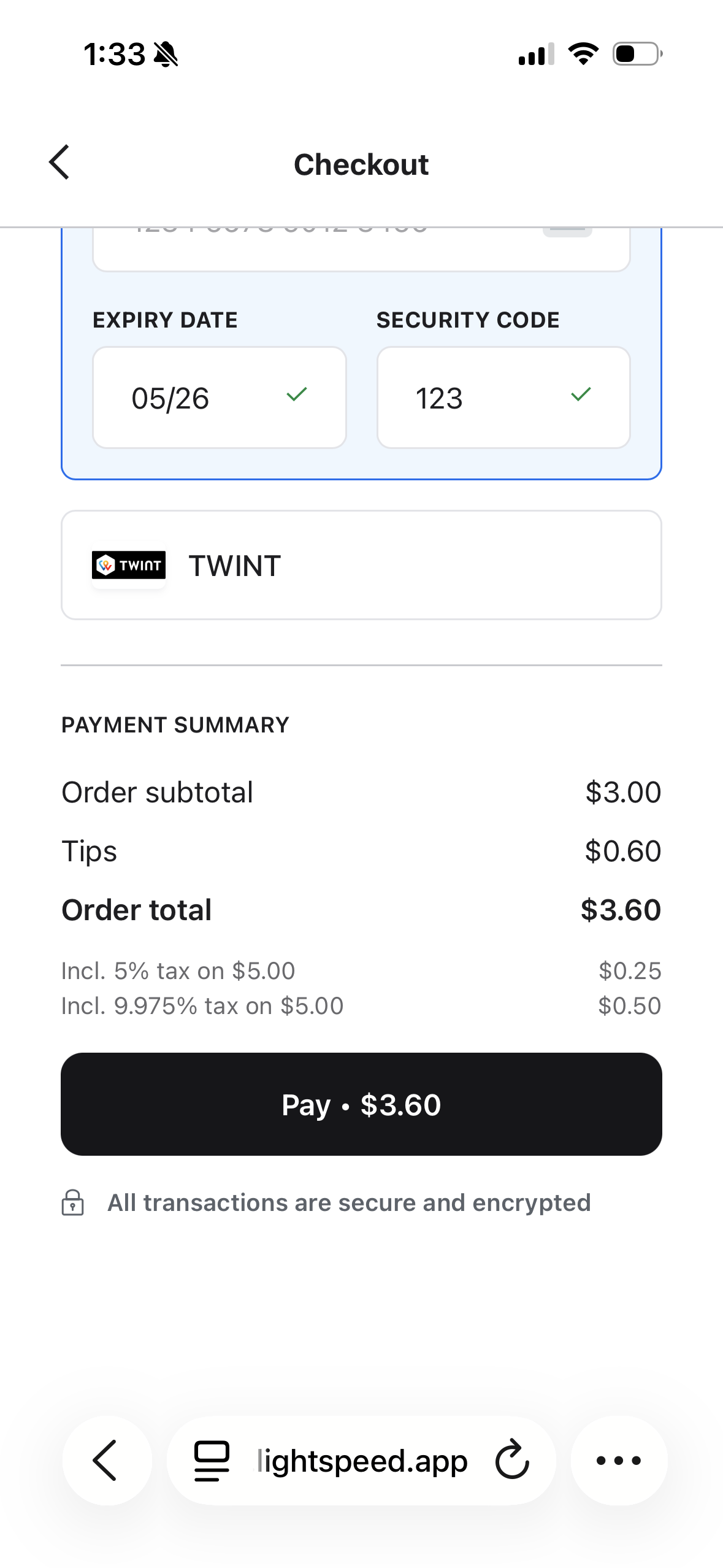 Scan to Pay screen with payment method options including credit card and a Pay button