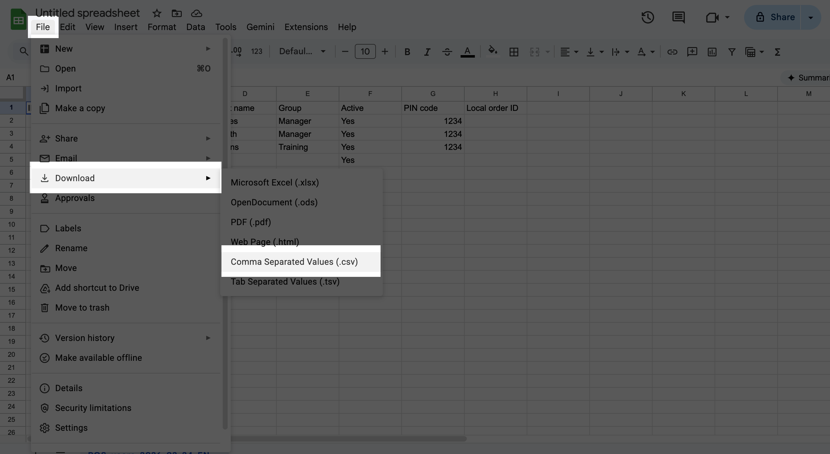 Restaurant Import file