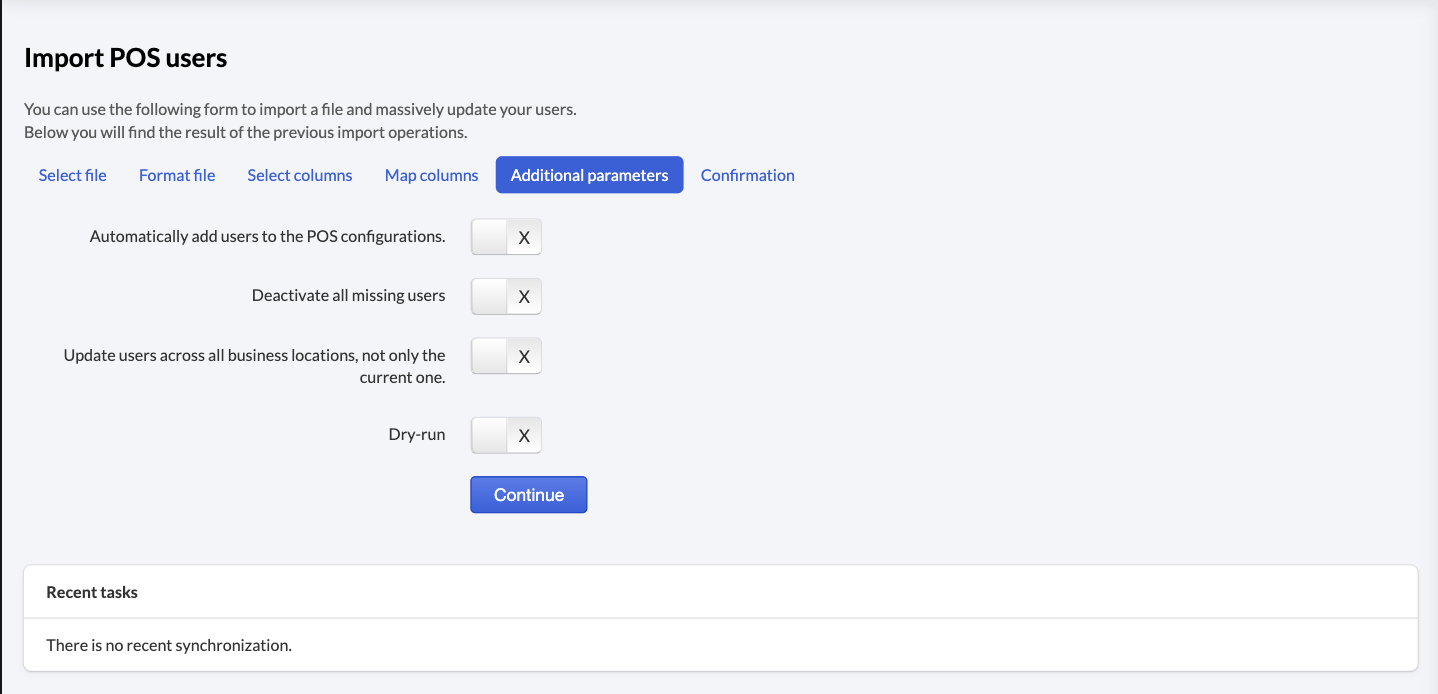 Image displays the 'Additional parameters' tab of the import wizard