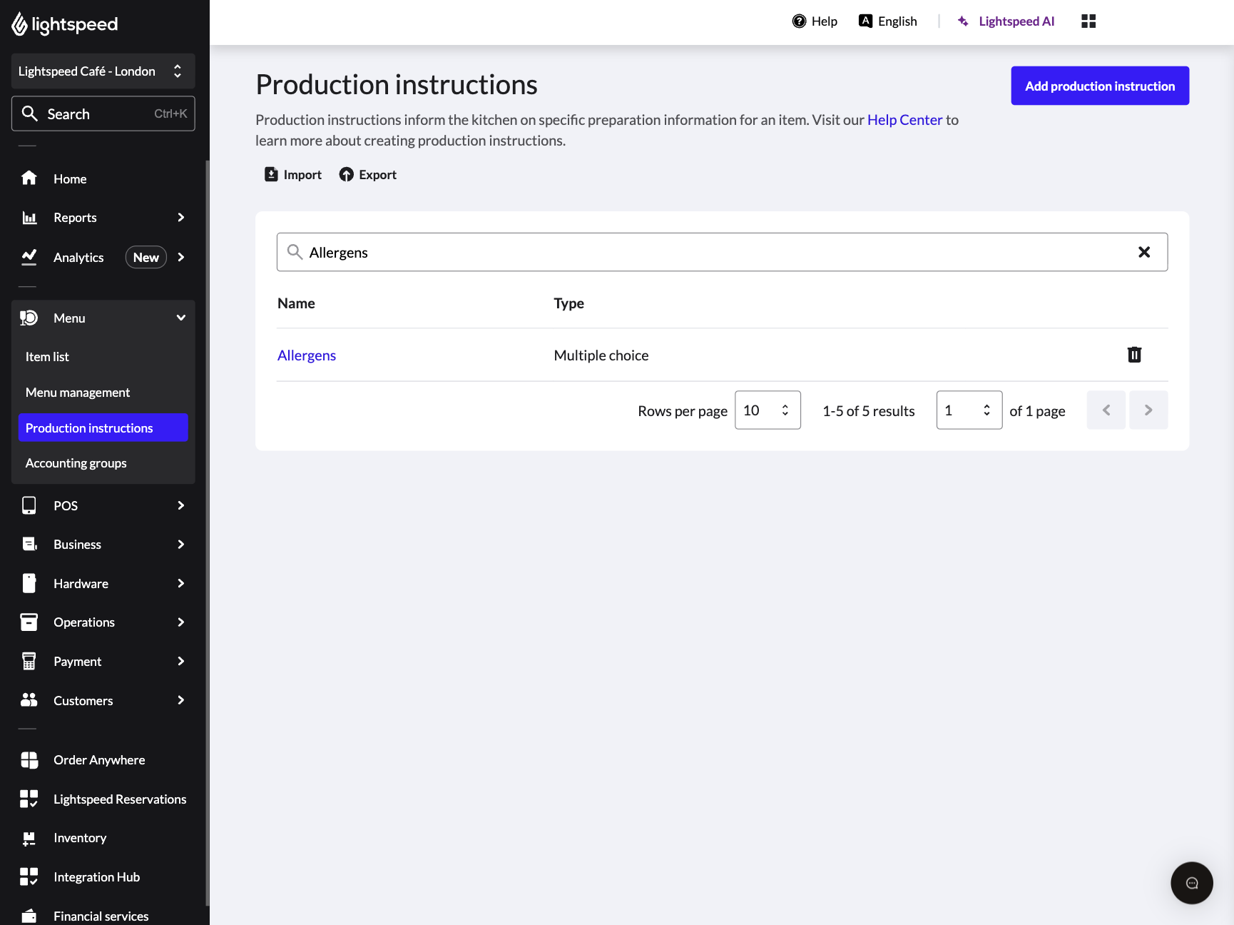 Production instructions main page