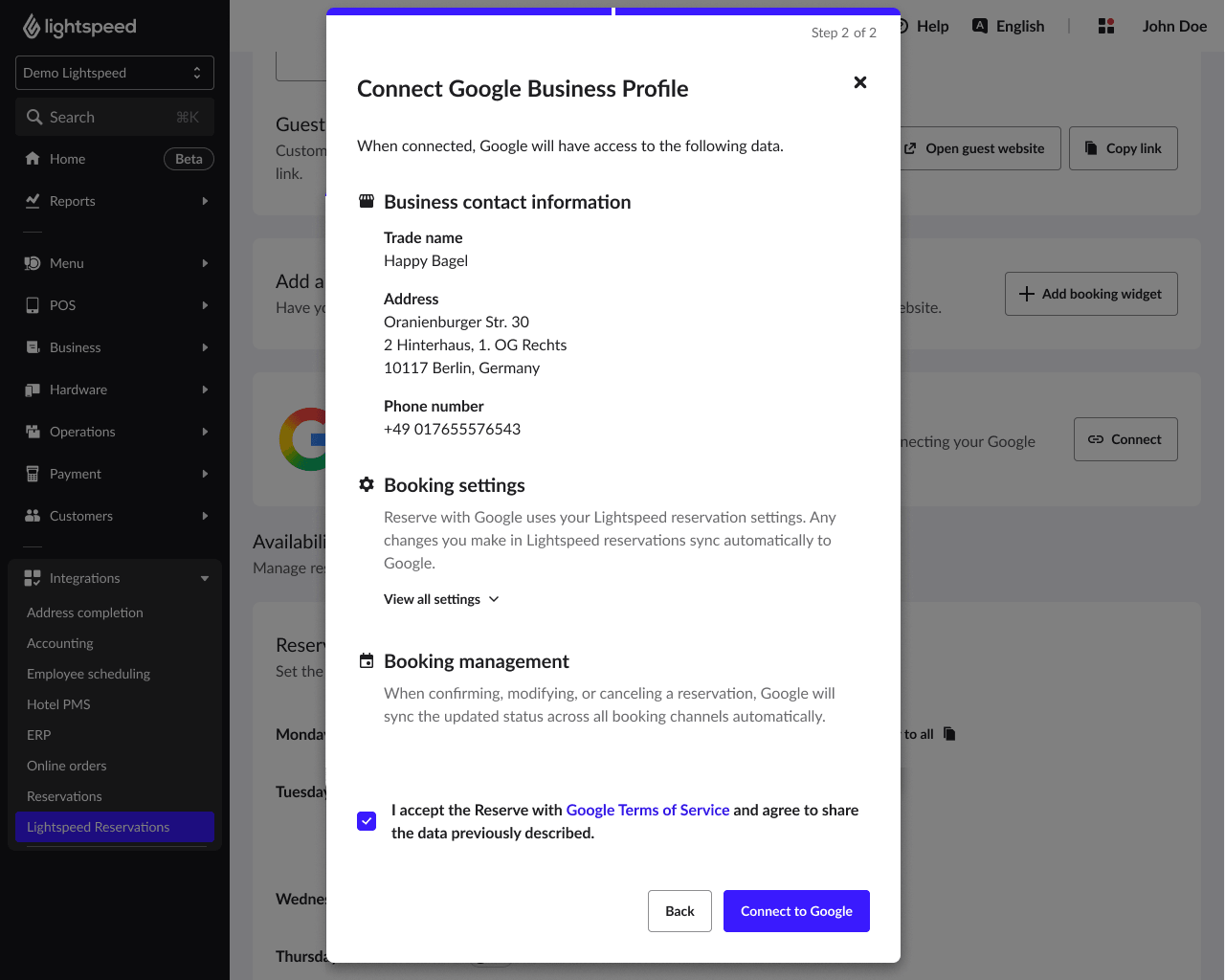 Stap 2 van het bevestigen van je Google-profiel, waarbij je de gegevens die met Google worden gedeeld, moet controleren en bevestigen.
