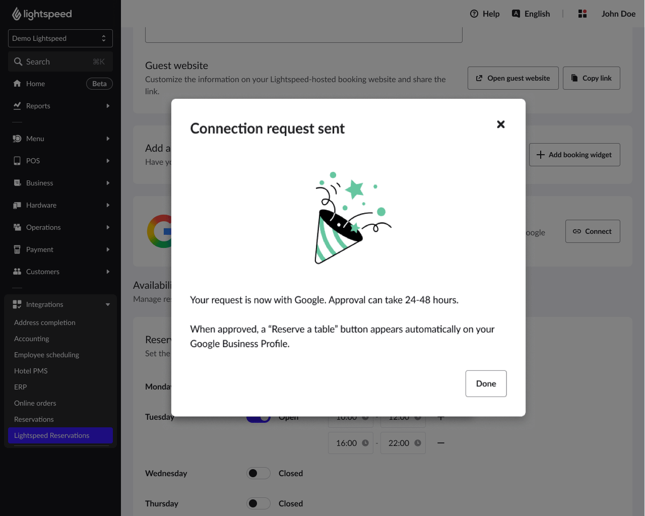 Fenêtre contextuelle de confirmation indiquant que votre demande de connexion a été envoyée à Google pour approbation.
