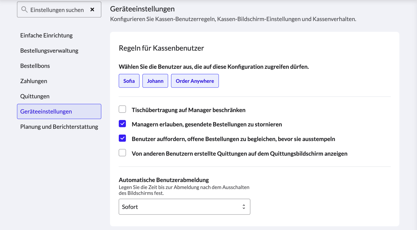Die Schaltfläche „Geräteeinstellungen“ in den Konfigurationen