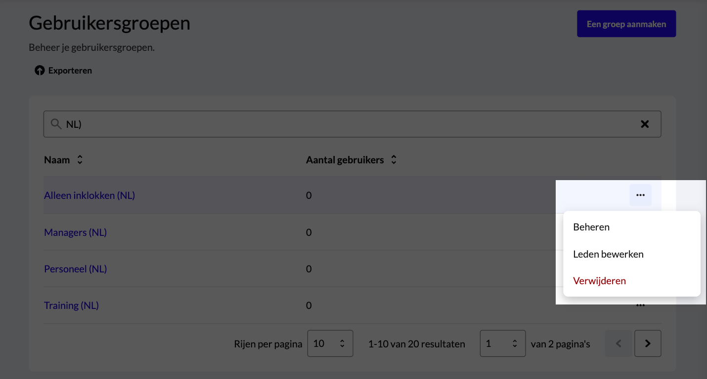 Het menu met de drie puntjes voor gebruikersgroepen is uitgelicht.