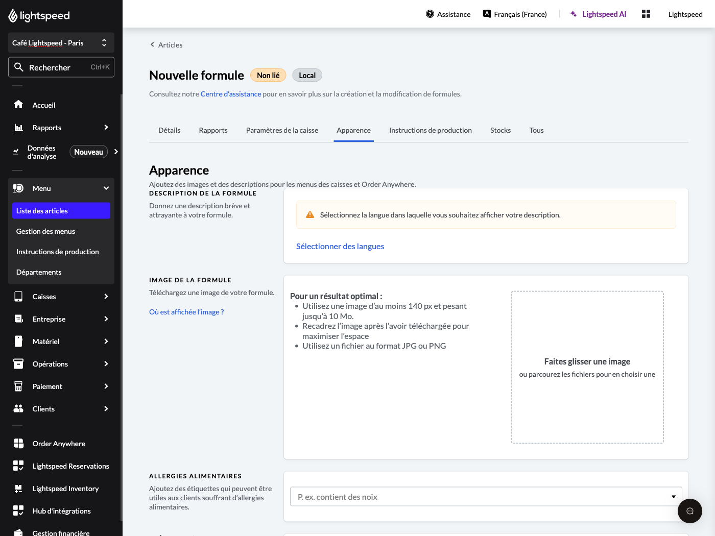 Définir l’apparence et la description de la formule