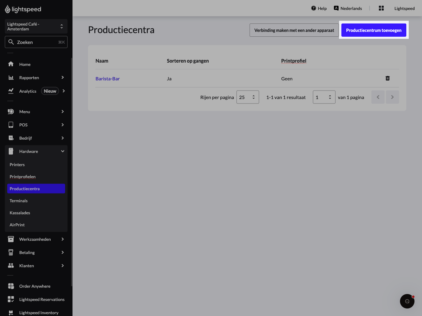 Productiecentra toevoegen