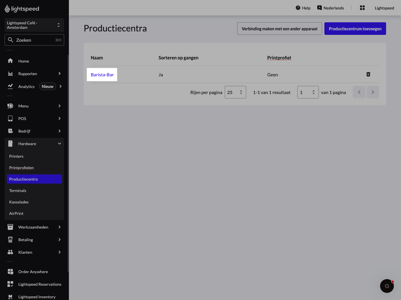 Productiecentra bewerken