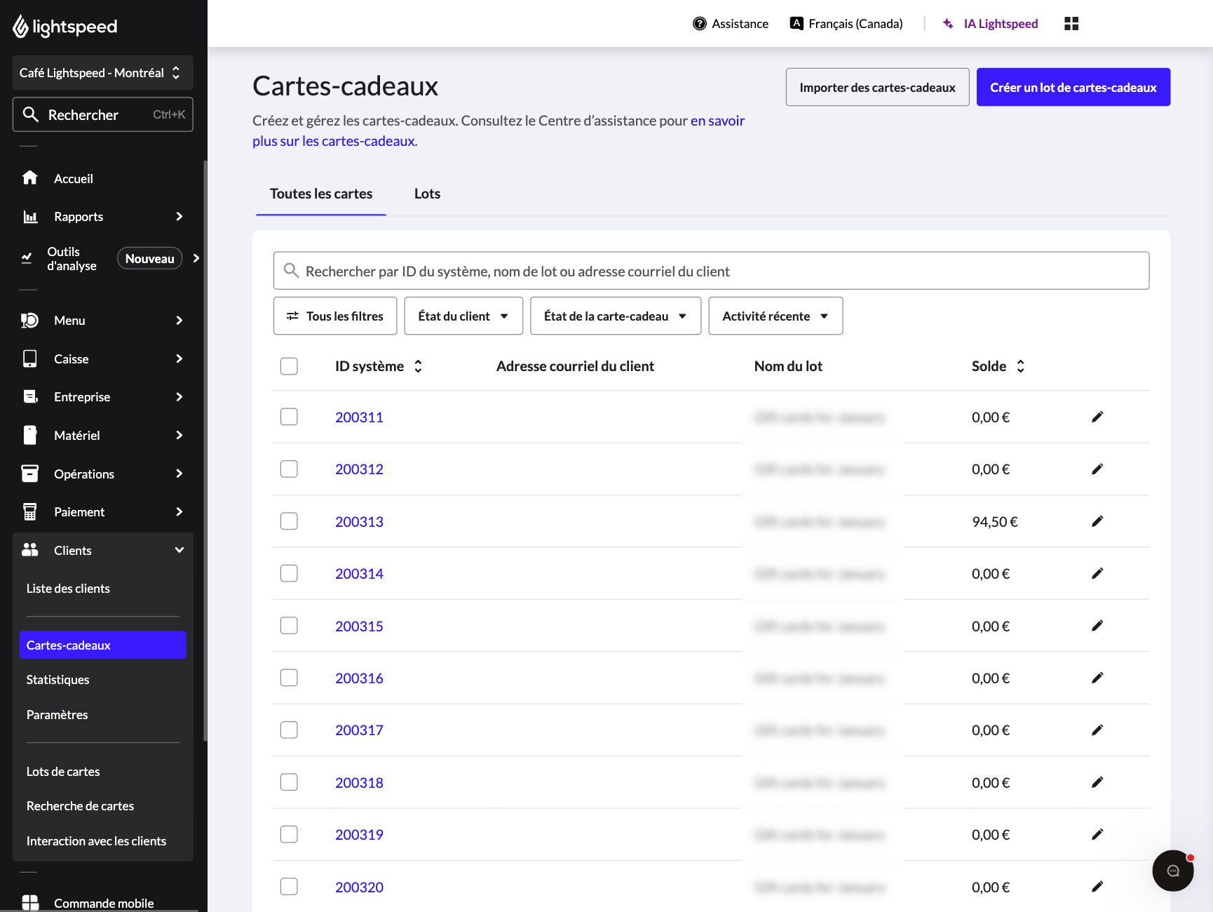 La page principale des cartes-cadeaux 2.0