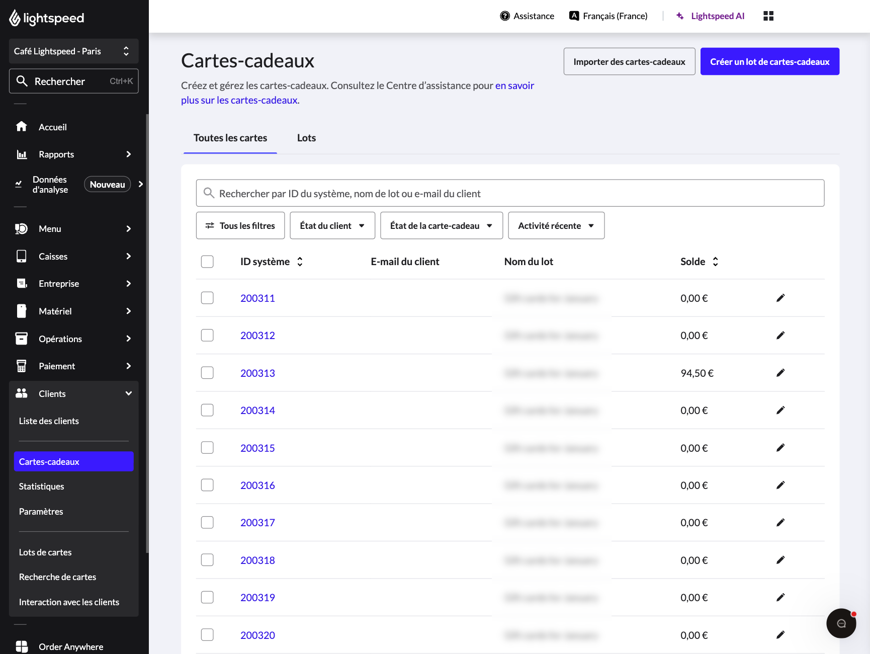 La page principale des cartes-cadeaux 2.0