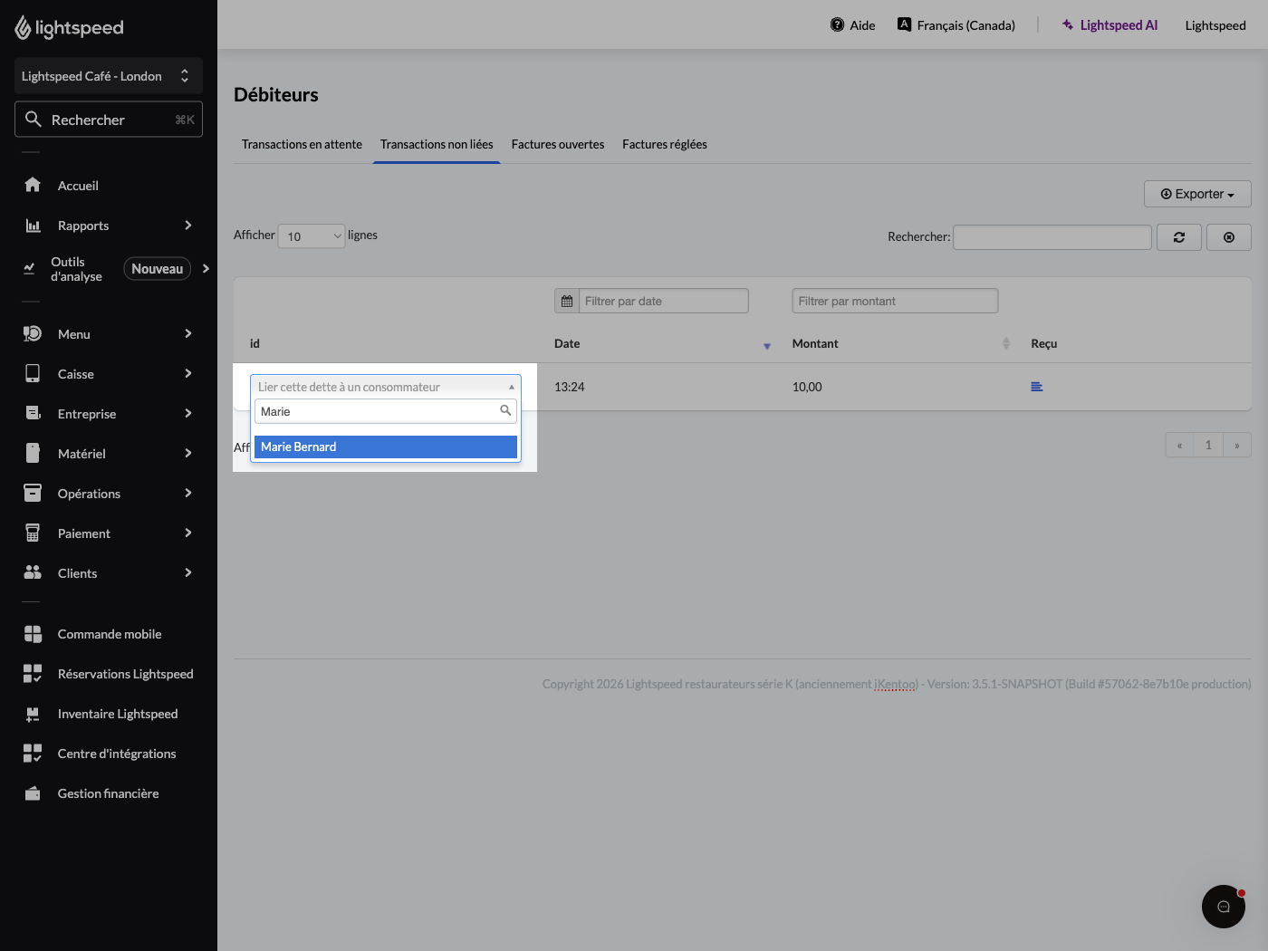 Option permettant de lier un client.