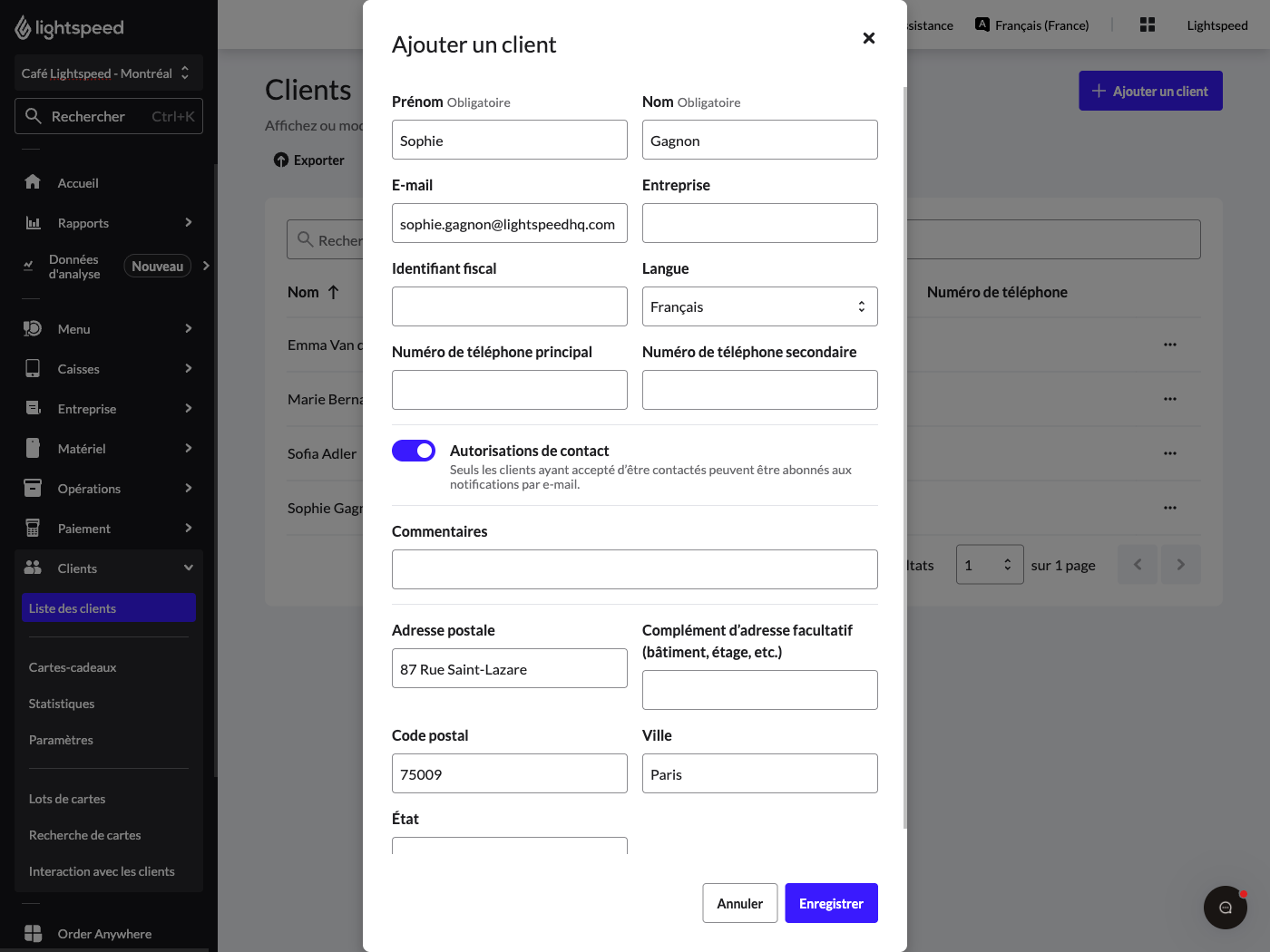 Formulaire Ajouter un client