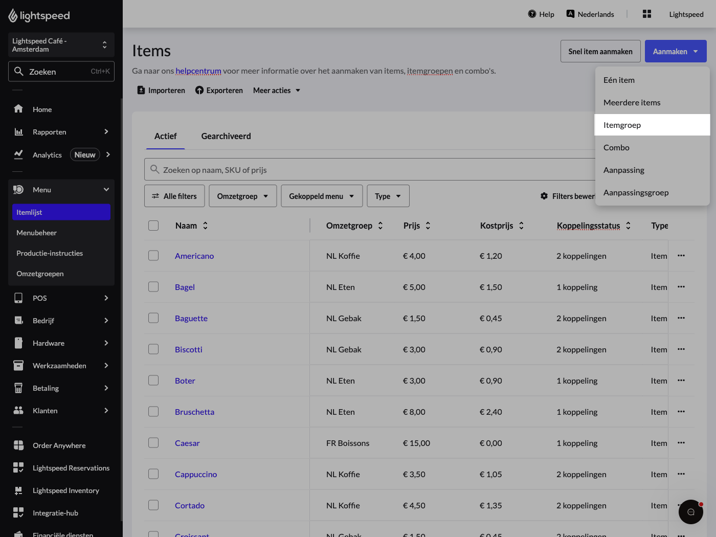 Maak een item-dropdown met Itemgroep gemarkeerd