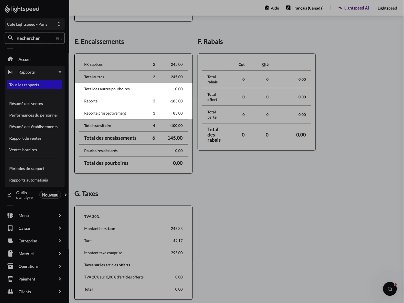 The Business Report with the 'Carried over', 'Carried forward', and 'Total transitory' rows highlighted