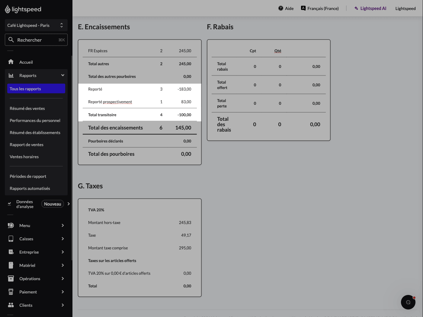The Business Report with the 'Carried over', 'Carried forward', and 'Total transitory' rows highlighted